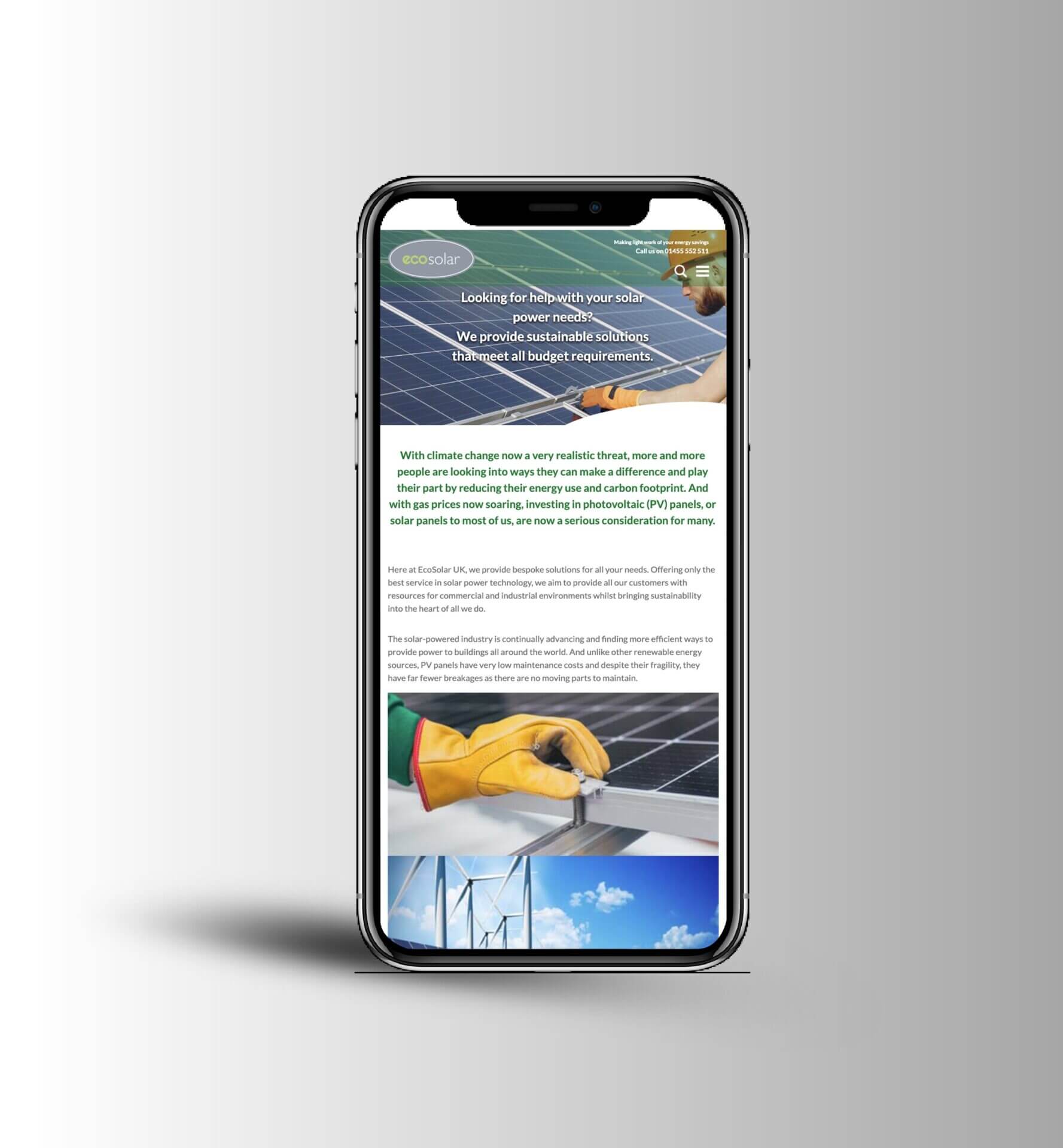 mobile showing ecosolar webiste